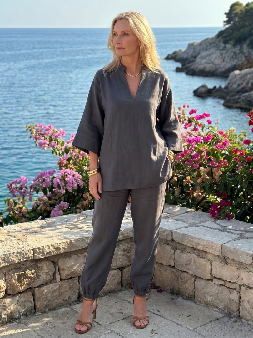 Georgiana | V-Neck Tunic and Ruffled Pants Set