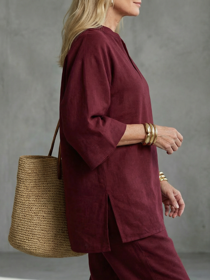 Georgiana | V-Neck Tunic and Ruffled Pants Set