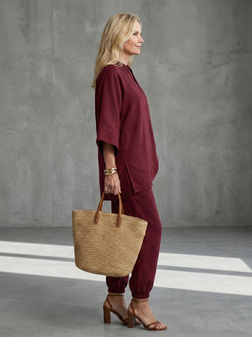 Georgiana | V-Neck Tunic and Ruffled Pants Set