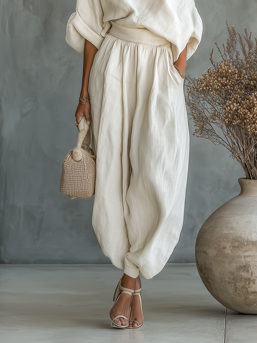 Off-Shoulder Linen Set with Pants