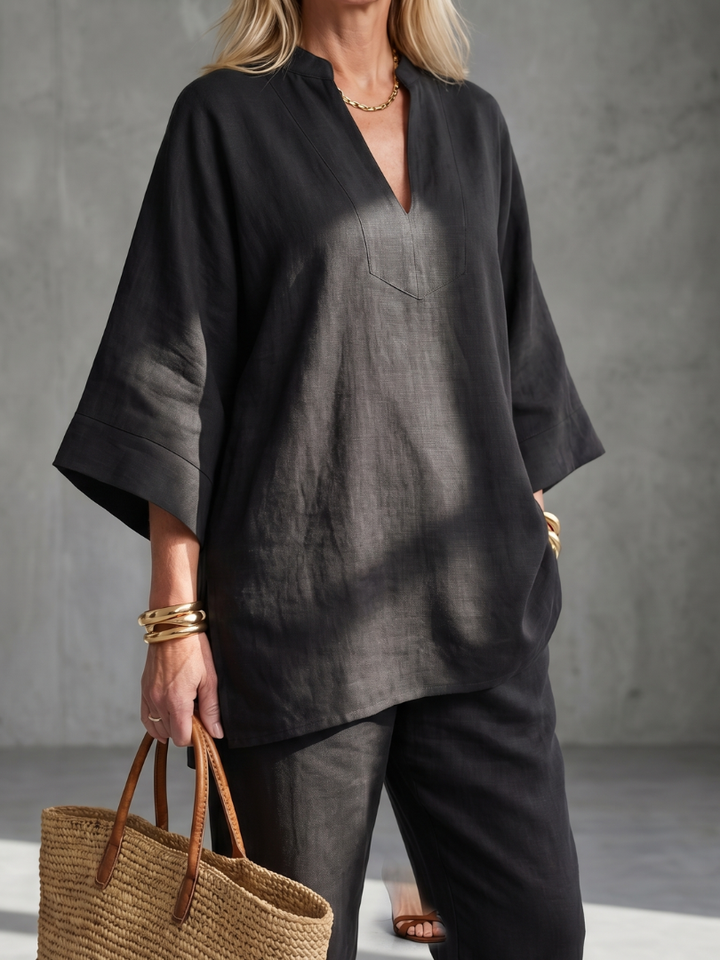Georgiana | V-Neck Tunic and Ruffled Pants Set