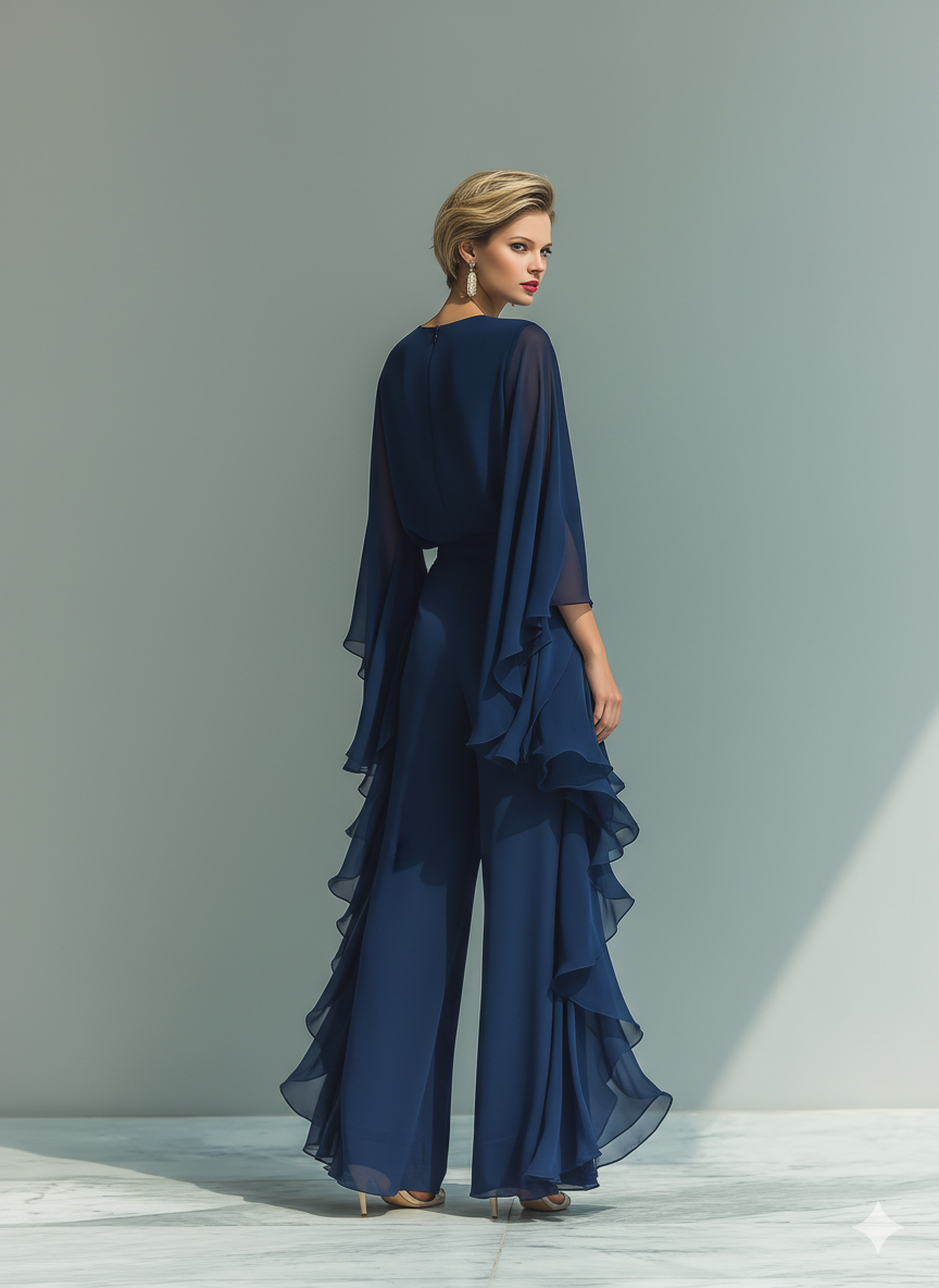Rózsás Tengerészkék Chiffon Szett