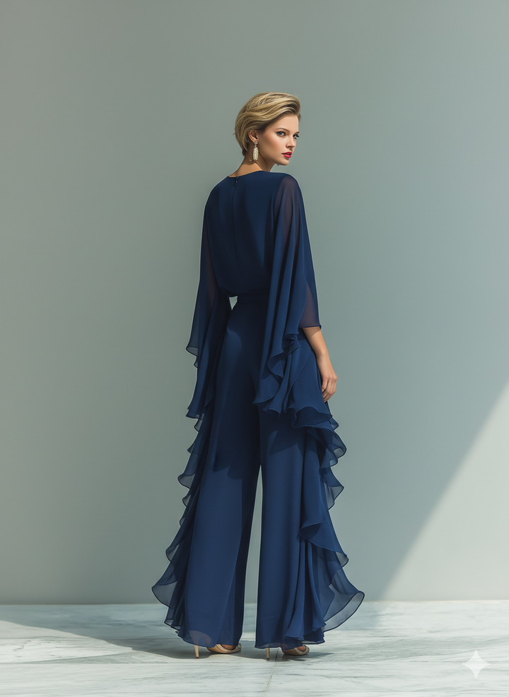 Rózsás Tengerészkék Chiffon Szett