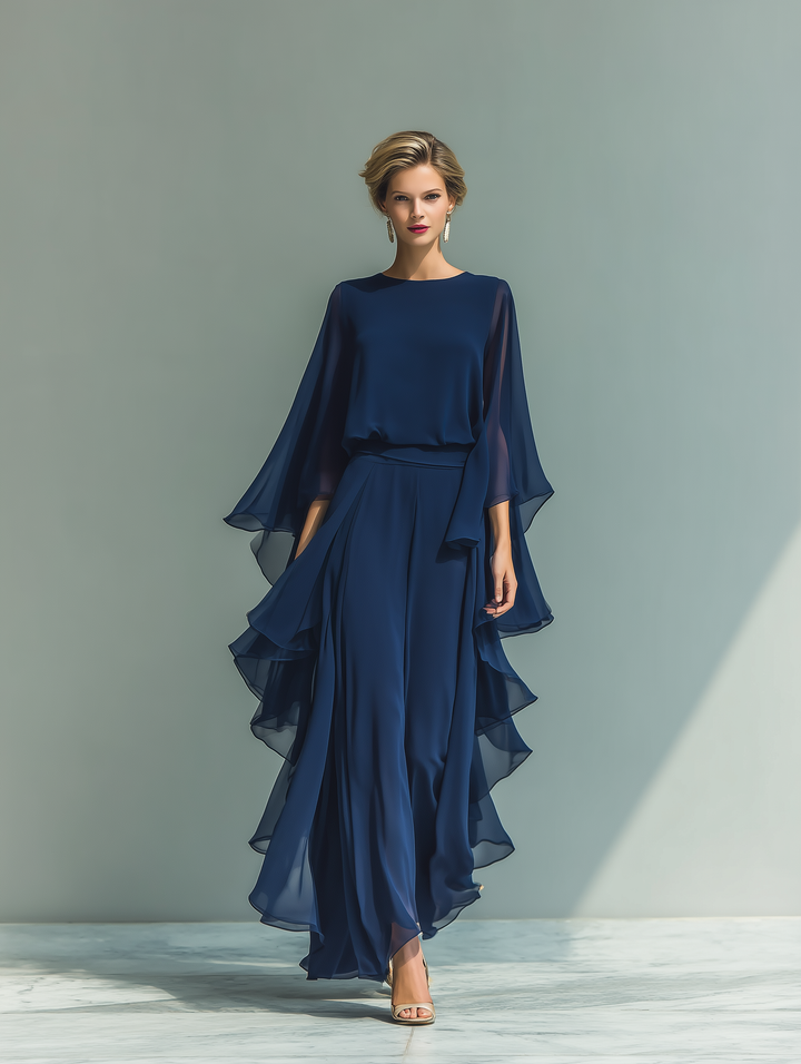 Rózsás Tengerészkék Chiffon Szett
